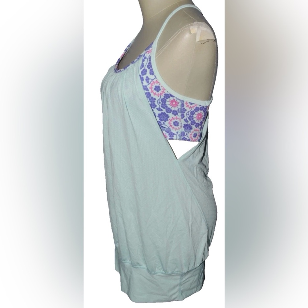 Lululemon Athletica No Limits Tank Top Built In Bra Size 6 Small Green Flower - Picture 2 of 8